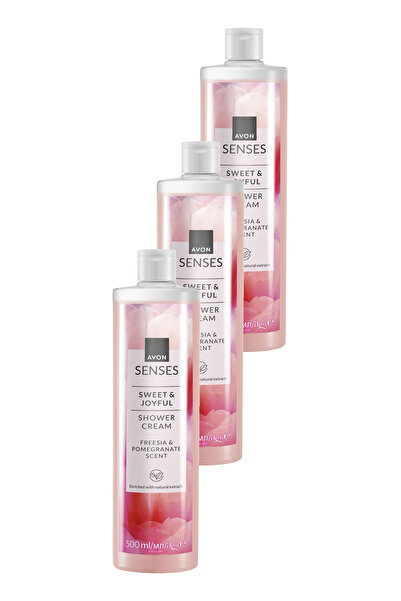 AVON Senses Sweat & Joyful Frezya Ve Nar Kokulu Krem Duş Jeli 500 Ml. Üçlü Set