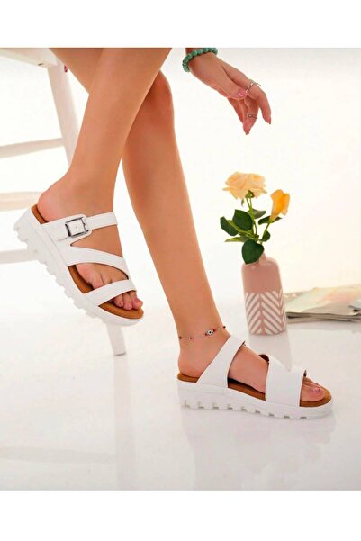 Demashoes فوسبيت أبيض حذاء بنعل طبي قطعة بإبزيم شبشب