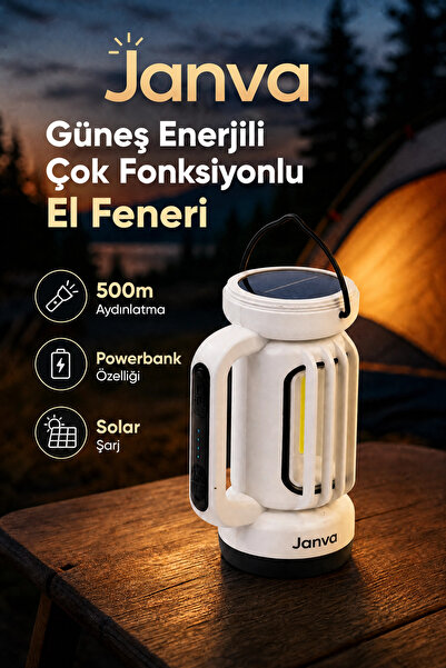 Janva Beyaz Ultra Şarjlı Güçlü El Feneri Usb Kablo Şarj Imkanı Powerbank Özel...