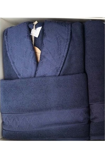 Özdilek Özdilek Cotton 6 Piece Family Bathrobe Set-Golden Palm Navy Blue Silver