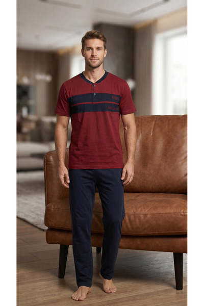Rimoli Erkek Bordo Kısa Kollu Süprem Büyük Beden Pijama Takım