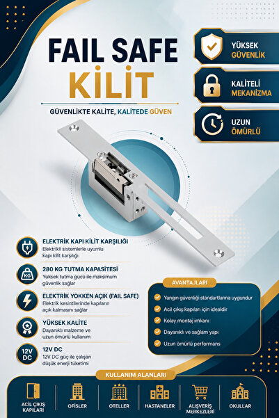 LinaS Fail Safe Elektronik Kapı Kilit Karşılığı-(Enerji yokken açık )