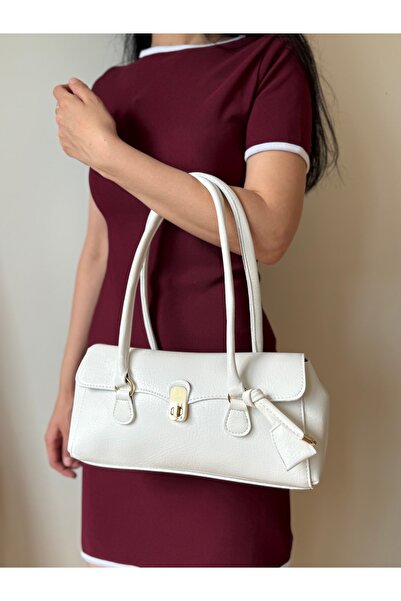 lalettobags Kadın Beyaz Rosa Model Kapaklı Omuz Çantası