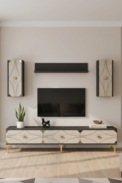 cnyr TVR1897ATG - ALFA TVR180 TV ÜNİTESİ TAKIM , TV SEHPASI ANTRASİT - TRAVER...