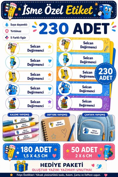 Göktuğ Hediyelik Kişiye Özel İsme Özel Okul Etiketi Kalem Defter Etiketi Özel...