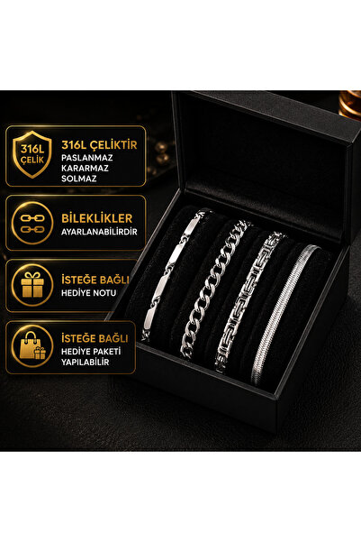 PURE BERRY 4-Piece Italian-King-Gourmet-Cube- Men's Silver Color Steel Set Br...