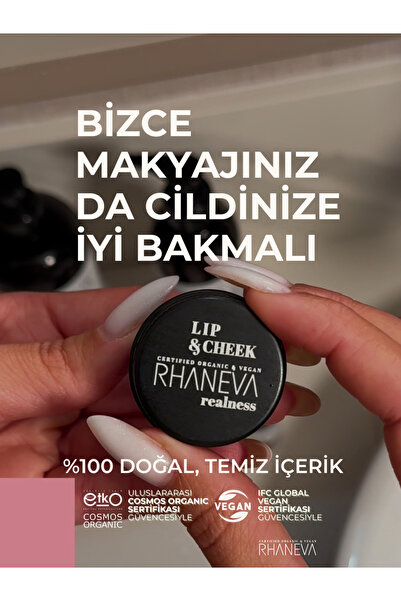RHANEVA Lip and Cheek Blush Realness, Organik ve Vegan Sertifikalı, 9 gr