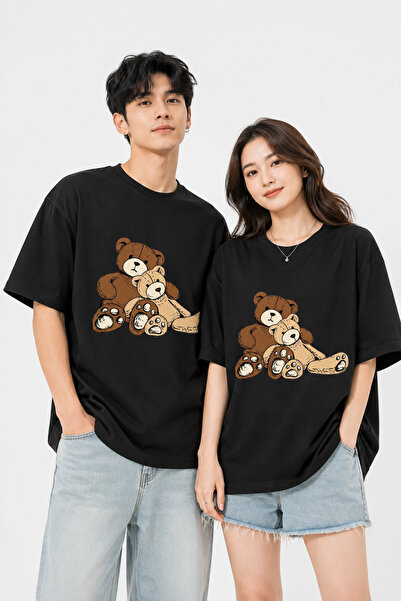 Luliana Men's White Oversize Teddy Bear Printed Crew Neck T-Shirt