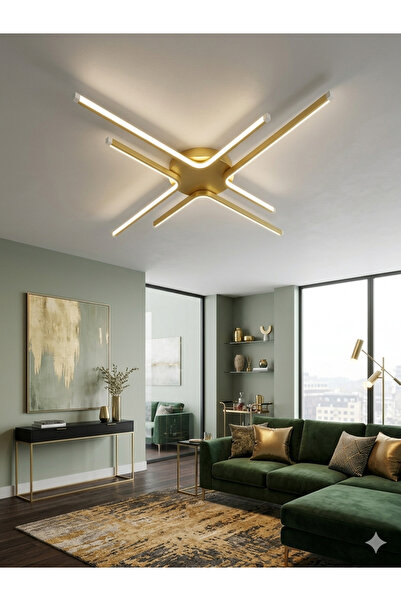 Zeya Lighting Yüksek Aydınlatmalı Kuzey Yıldızı Model Gold Tavan Plafonyer Le...