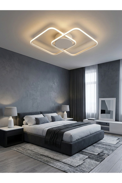 Zeya Lighting Yüksek Aydınlatmalı Kare Beyaz Tavan Plafonyer Led avize, 3 Ren...