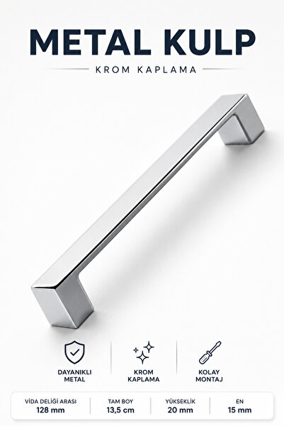 NZB Mobilya Mutfak Dolabı Banyo Çekmece Dolap Kapak Kulpu Kulbu Krom 128 mm M...