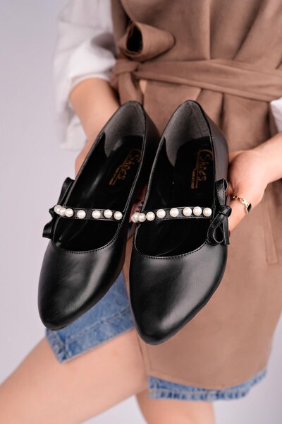 Nesil Shoes Γυναικείες μπαλαρίνες Ceylan 360 Black Pearl με λεπτομέρειες