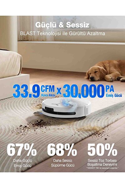 Ecovacs DEEBOT T90 Omni Robot Süpürge ve Paspas, 30.000 Pa Emiş Gücü, 75*C Otomatik Paspas Yıkama Sistemi