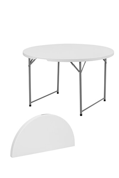 Lawazim Round Folding Picnic Table 120x120x74cm - White Fold-in-Half Plastic ...