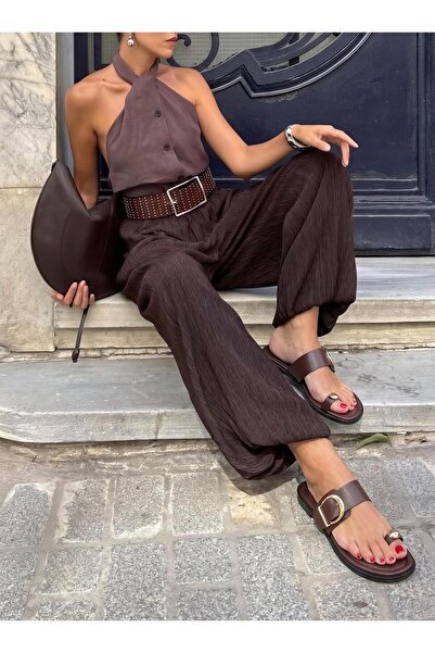 Bambi Kahve Hakiki Deri Kadın Terlik K04723608303