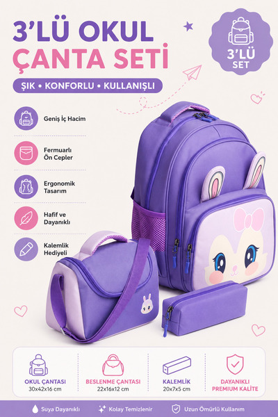 MİECZ BAGS Sevimli Karakter Tasarımlı Anaokulu & Kreş İlkokul Kız Erkek Çocuk...