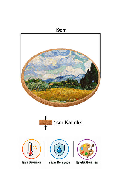 iyi fikirler Van Gogh Buğday Tarlası Mantar Nihale Tencere Tava Altlığı 19cm Çapında 1cm Kalınlığında