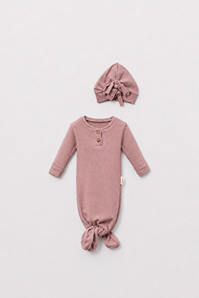 Pmini Dusty Rose Baby Sleeping Bag with Tie Detail and Hat