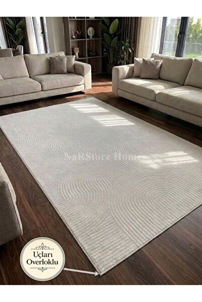 NaRStore Home Rölyef Joy Krem Kaymaz Yıkanabilir Taban Kesme Salon Mutfak Hal...