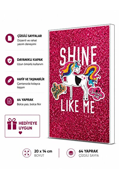 4nio Svetačka sveska sa sjajnim jednorogom u boji fuksije