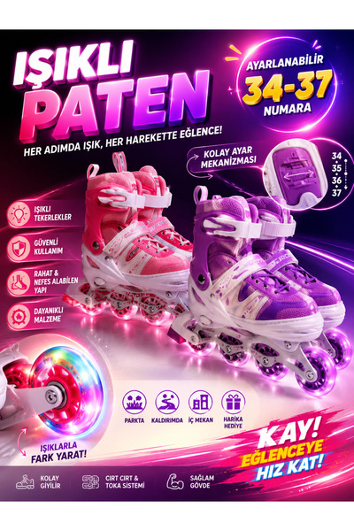 ideal STORE PASİFİK PATEN IŞIKLI 34-37 PEMBE-MOR