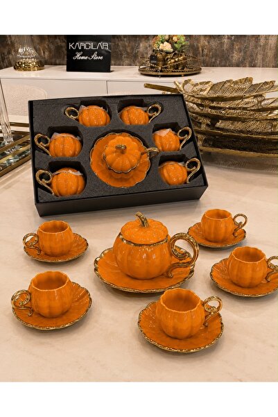 KARCILAR HOME STORE 6 lı turuncu kabak model kahve fincanı seti