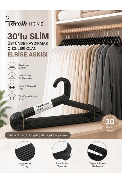 Tercih Home 30 Adet Büyük Boy Moderen Siyah Slim Elbise,Fular,Gömlek,Tişört A...