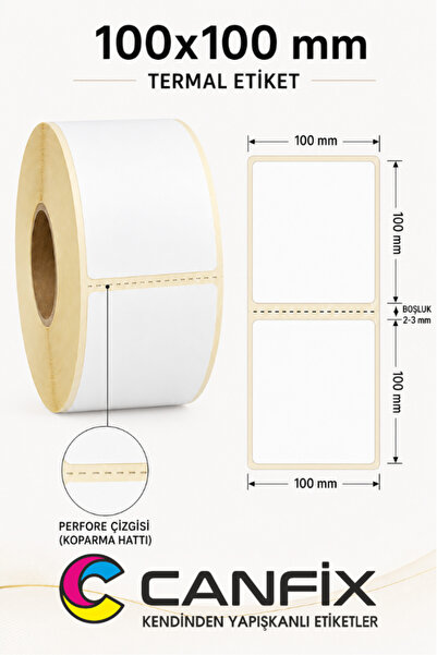Canfix 100x100 mm Termal Kargo Etiketi 500 Sarım 6'lı Paket