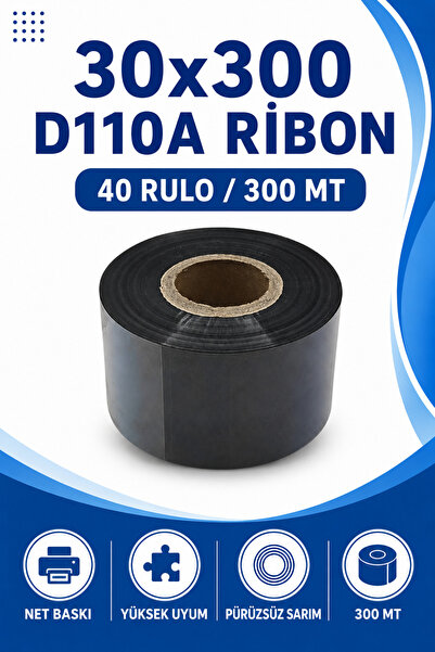 Küresel Etiket Barkod 30X300Mm D110A Ribbon |   40 Rolls |   300m |   Durable...