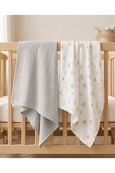 ngn collection طقم من 2 بطانية موسلين للأطفال مقاس 80x80 سم 100% قطن - طقم بط...