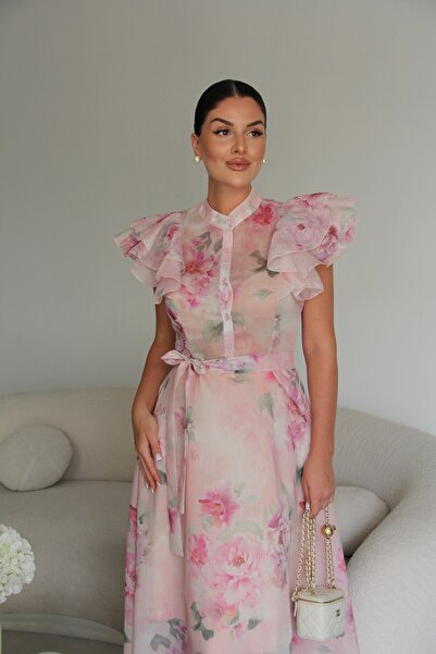 Julidress Φόρεμα Premium με μακριά μανίκια με βολάν, λεπτομέρεια με κουμπιά κ...