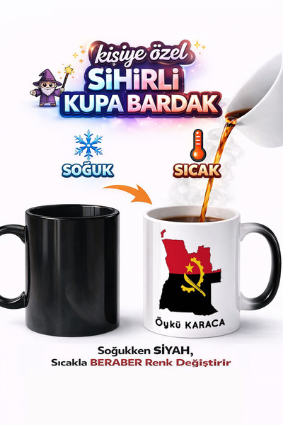 Kirbi Reklam كوب سحري من البورسلين مطبوع على الوجهين بتصميم علم أنغولا هدية