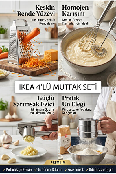 IKEA Set of 4 - Grater - Set of 2 Whisks - Steel Garlic Press and Flour Sieve