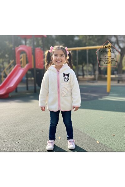 SmallTouch Kuromi Modelli Kapşonlu Peluş Fermuarlı Kız Çocuk Üst Hırka