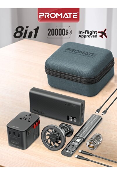 Promate 8 in 1 Portable Travel Kit, 20000mAh Power Bank, 36W Universal AC Ada...
