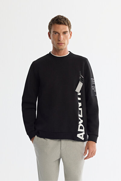 Avva Erkek Siyah Bisiklet Yaka Pamuklu Baskılı Elastan Regular Fit Sweatshirt...