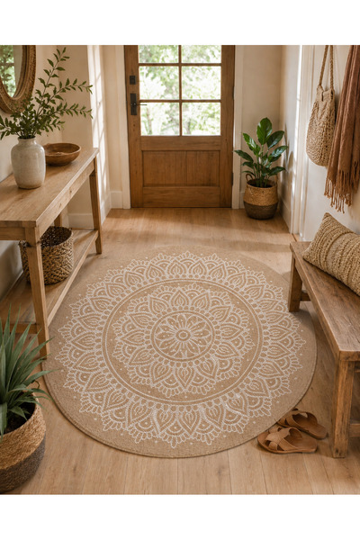 SANRUGS Home & Living Yıkanabilir Sisal Jüt Dokuma Hasır Halı Kilim Bej Kahve...