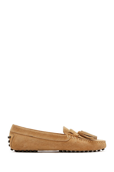 Derimod Kadın Camel Püsküllü Ayakkabı, Süet Deri Loafer 26PFD290510