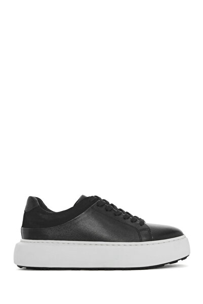 Derimod Erkek Siyah Bağcıklı Kalın Tabanlı Spor Ayakkabı, Hakiki Deri Sneaker...