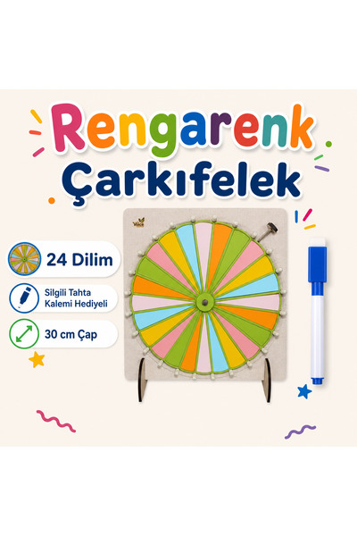 VoleeCraft 24 DİLİM Renkli Çarkıfelek Oyunu Ahşap Eğitim Materyali