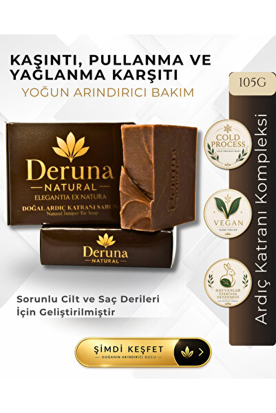 DERUNA NATURAL Doğal Ardıç Katranı Sabunu - Zeytinyağı & Hindistan Cevizi Yağ...