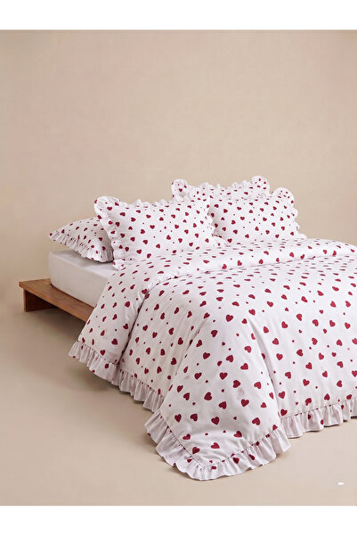 EVA Heart Patterned Ruffled Duvet Cover Set Single / Without Sheets