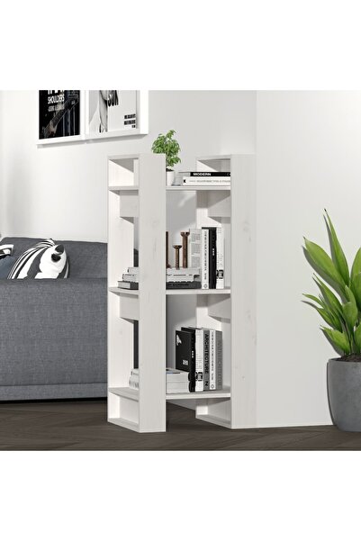Concept Bibliotecă/Separator cameră, alb, 41x35x91 cm, lemn masiv pin