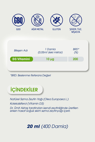 Dr. Ümit Aktaş قطرات فيتامين د3 / 400 وحدة دولية