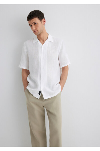 Mavi Beyaz Keten Gömlek Regular Fit / Normal Kesim 0211474-620