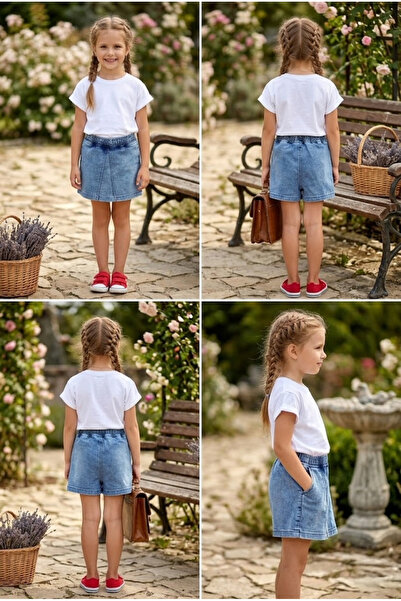 meyastore Girl's Denim Shorts with Glitter Detail