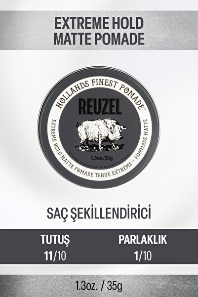 Reuzel Extreme Hold Matte Pomade Ekstra Güçlü Tutucu Mat Krem Wax 35g
