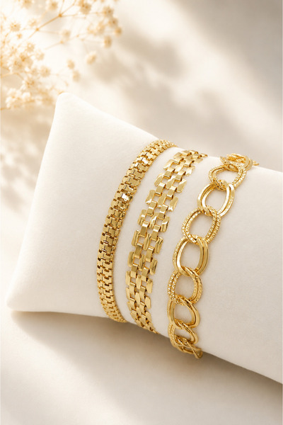 Crc Bijuteri Gold Color 3-Piece Stylish Bracelet Set