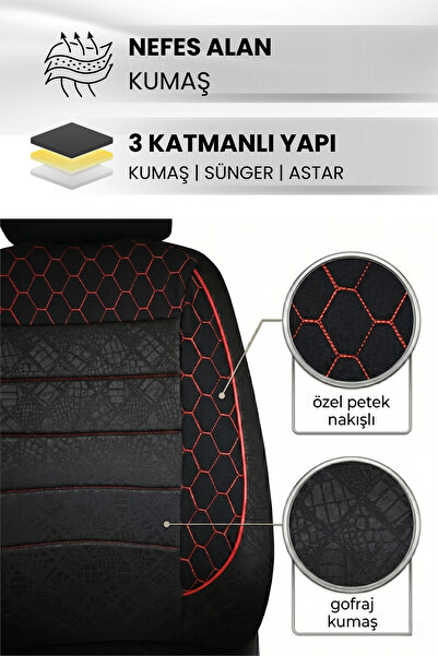 SMRAUTOACCESSORY Fiat Uno Uyumlu Gof Oto Koltuk Kılıfı Siyah-kırmızı Dikişli Tam Set (Fiat Uno-Tipo-Tempra-Punto-Marea-Albea-Linea-Egea Uyumlu)