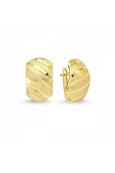 Sembol Gold Altın J Küpe Taşsız Yatay Çizgili Model